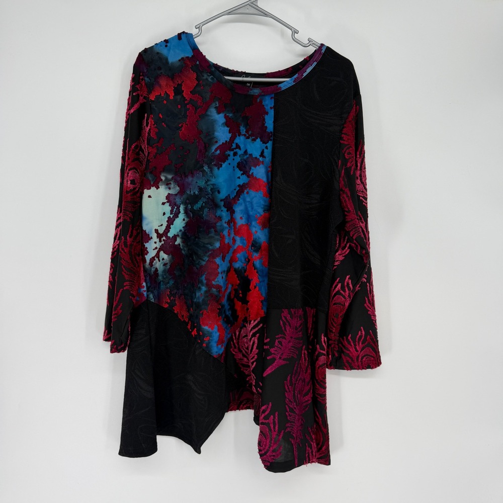 Calea‎ 1X Abstract Tunic Top Asymmetrical Artsy Lagenlook Plus Size